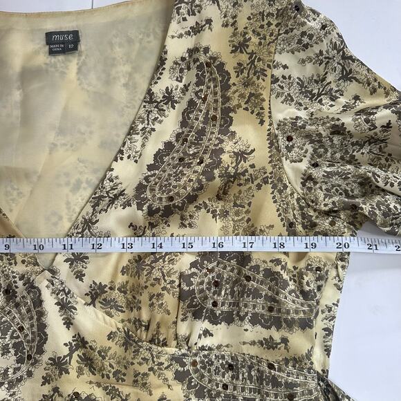 VTG Y2K 2000s Satin Paisley Metallic Midi Dress Sz 12 Fairy Lorelai Gilmore Alt - Picture 6 of 9